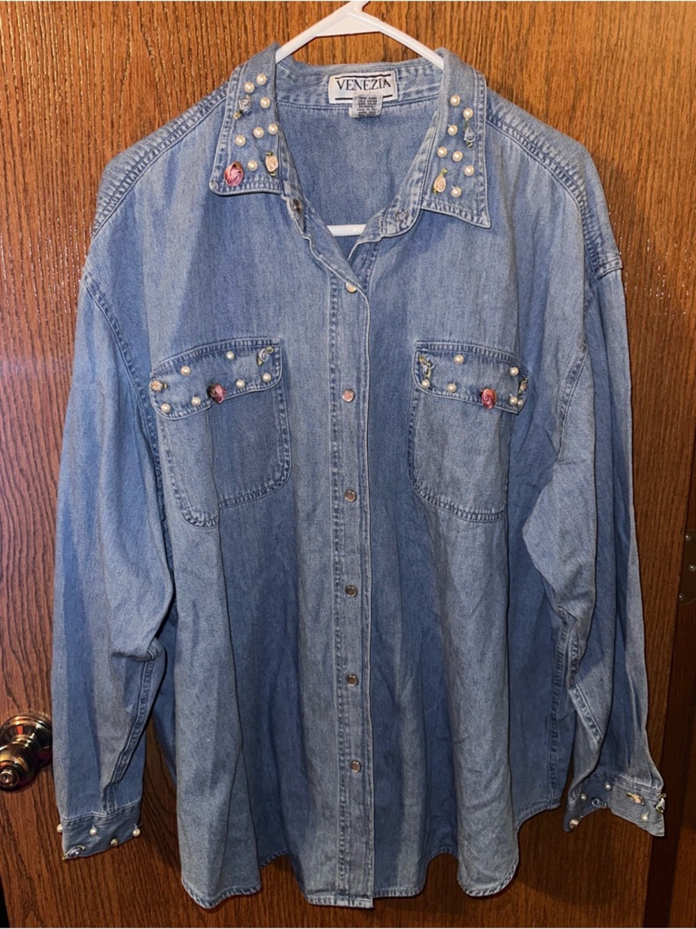 Venezia Embellished Light Blue Denim Button Up Shirt